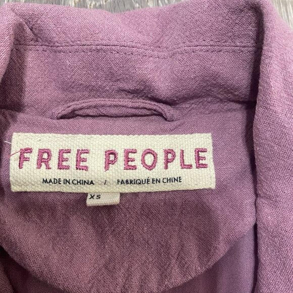 Free People Womens XS Olivia Blazer Dried Currant Linen Blend Purple Pink Jacket - Picture 2 of 5